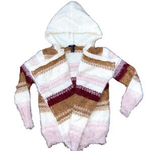 Girls Forever 21 Eyelash Waterfall Stripe Cardigan Sweater Has Hood Size 7/8 !